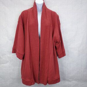 Soft Surroundings Cardigan Women Petite L/XL Open Front Pockets Slub Cotton Ocre